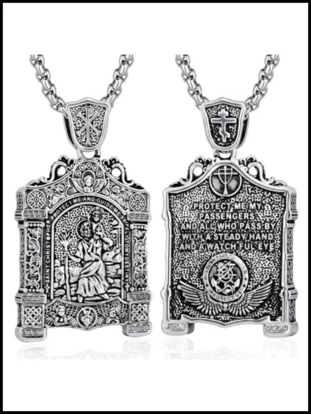 St Christopher Medal Necklace Patron Saint of Travelers Car Safety Silver